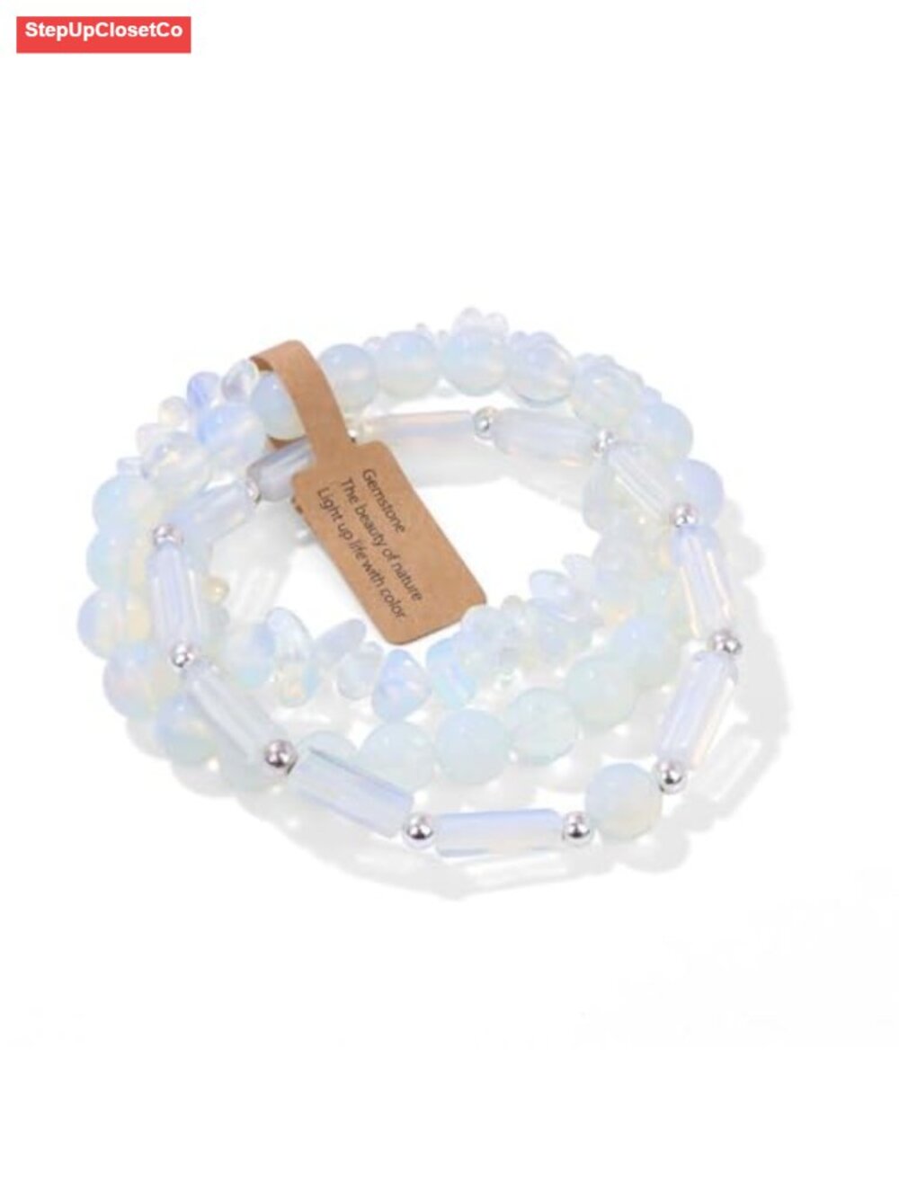 3-Piece Gemstone Stretch Bracelet Set for Women - Boho Layering